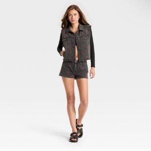 Denim Oversized Trucker Vest Cherries NWT Size XL